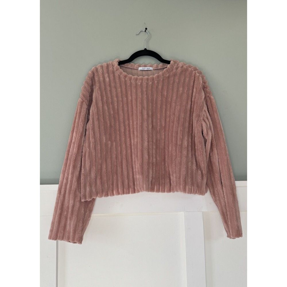 Zara Trafaluc Sweater Women S Small Pink Cropped Knit Ribbed 3/4 Sleeve Pullover
